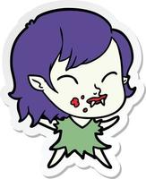 sticker of a cartoon vampire girl with blood on cheek vector