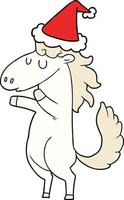 line drawing of a horse wearing santa hat vector