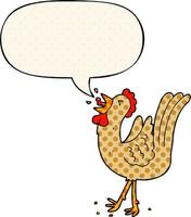 cartoon crowing cockerel and speech bubble in comic book style vector