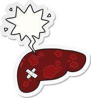cartoon unhealthy liver and speech bubble sticker vector