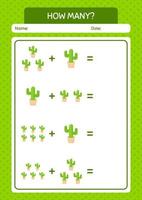 How many counting game with cactus. worksheet for preschool kids, kids activity sheet vector