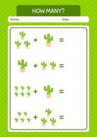 cuantos juegos de conteo con cactus. hoja de trabajo para niños en edad preescolar, hoja de actividades para niños vector