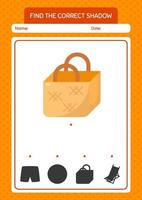 Find the correct shadows game with basket bag. worksheet for preschool kids, kids activity sheet vector