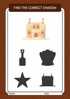 Find the correct shadows game with sand palace. worksheet for preschool kids, kids activity sheet vector