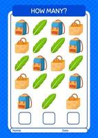 How many counting game with summer icon. worksheet for preschool kids, kids activity sheet vector