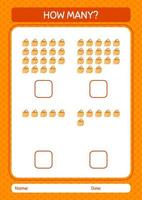 How many counting game with basket bag. worksheet for preschool kids, kids activity sheet vector