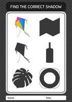 Find the correct shadows game with kite. worksheet for preschool kids, kids activity sheet vector