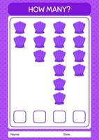 How many counting game with shells. worksheet for preschool kids, kids activity sheet vector