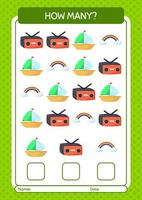 How many counting game with summer icon. worksheet for preschool kids, kids activity sheet vector