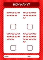 How many counting game with crab. worksheet for preschool kids, kids activity sheet vector