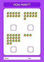 How many counting game with beach ball. worksheet for preschool kids, kids activity sheet vector