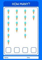 How many counting game with ice cream. worksheet for preschool kids, kids activity sheet vector