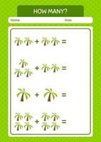 How many counting game with coconut tree. worksheet for preschool kids, kids activity sheet vector