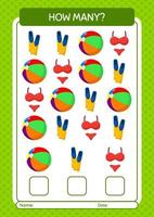 How many counting game with summer icon. worksheet for preschool kids, kids activity sheet vector