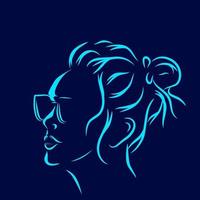 Woman vector silhouette line pop art potrait logo colorful design with dark background. Abstract vector illustration. Isolated black background for t-shirt, poster, clothing.