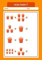 How many counting game with sand bucket. worksheet for preschool kids, kids activity sheet vector