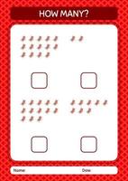 How many counting game with beach bench. worksheet for preschool kids, kids activity sheet vector