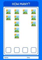 How many counting game with photograph. worksheet for preschool kids, kids activity sheet vector