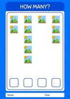 How many counting game with photograph. worksheet for preschool kids, kids activity sheet vector