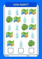 How many counting game with summer icon. worksheet for preschool kids, kids activity sheet vector