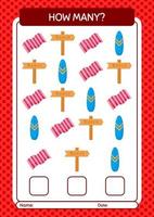 How many counting game with summer icon. worksheet for preschool kids, kids activity sheet vector