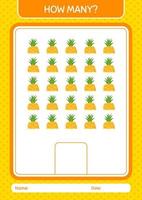 How many counting game with pineapple. worksheet for preschool kids, kids activity sheet vector