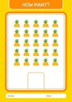 How many counting game with pineapple. worksheet for preschool kids, kids activity sheet vector