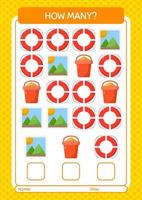 How many counting game with summer icon. worksheet for preschool kids, kids activity sheet vector