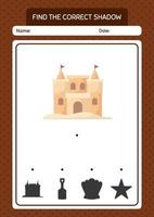 Find the correct shadows game with sand palace. worksheet for preschool kids, kids activity sheet vector