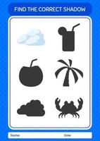 Find the correct shadows game with cloud. worksheet for preschool kids, kids activity sheet vector