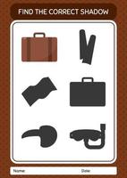 Find the correct shadows game with suitcase. worksheet for preschool kids, kids activity sheet vector