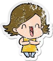 distressed sticker of a cartoon laughing woman vector