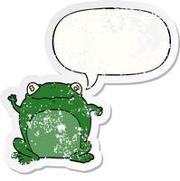 cartoon frog and speech bubble distressed sticker vector