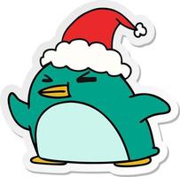 christmas sticker cartoon of kawaii penguin vector