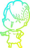cold gradient line drawing happy cartoon hipster girl vector