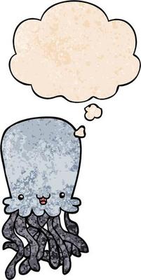 cartoon octopus and thought bubble in grunge texture pattern style