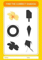 Find the correct shadows game with flower. worksheet for preschool kids, kids activity sheet vector