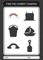 Find the correct shadows game with rainbow. worksheet for preschool kids, kids activity sheet vector