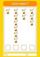 How many counting game with cocktail. worksheet for preschool kids, kids activity sheet vector