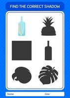Find the correct shadows game with message bottle. worksheet for preschool kids, kids activity sheet vector