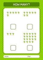 How many counting game with cactus. worksheet for preschool kids, kids activity sheet vector