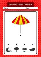 Find the correct shadows game with umbrella. worksheet for preschool kids, kids activity sheet vector