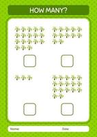 How many counting game with coconut tree. worksheet for preschool kids, kids activity sheet vector