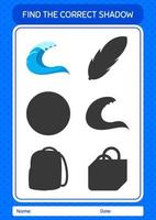 Find the correct shadows game with waves. worksheet for preschool kids, kids activity sheet vector