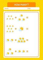 How many counting game with sun. worksheet for preschool kids, kids activity sheet vector