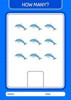 How many counting game with dolphin. worksheet for preschool kids, kids activity sheet vector