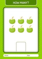 How many counting game with coconut. worksheet for preschool kids, kids activity sheet vector