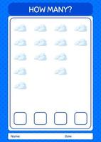 How many counting game with cloud. worksheet for preschool kids, kids activity sheet vector