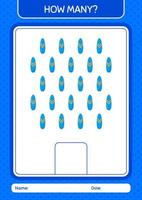 How many counting game with surfboard. worksheet for preschool kids, kids activity sheet vector