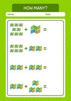 How many counting game with map. worksheet for preschool kids, kids activity sheet vector